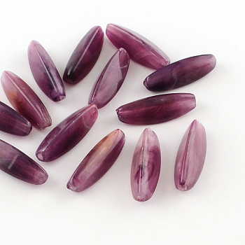 Rice Imitation Gemstone Acrylic Beads, Elongated Oval Beads, Purple, 28x9x9mm, Hole: 2mm