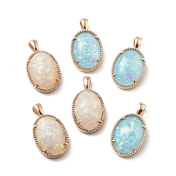 Rack Plating Brass Resin Imitate Opal Pendants, Golden, Oval, Mixed Color, 20.5x11.5x5mm, Hole: 3.5x2mm