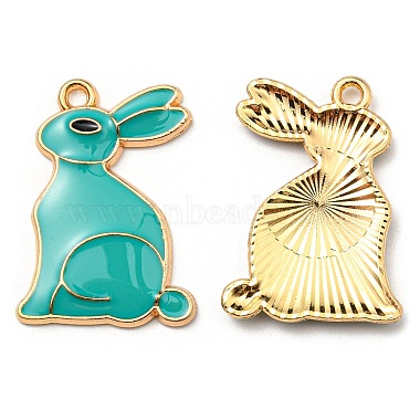 Golden Turquoise Rabbit Alloy+Enamel Pendants