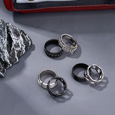 6Pcs 6 Style Titanium Steel Plain & Curb Chains Finger Rings Set for Women(RJEW-FI0001-01)-5