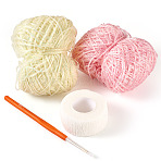 2 Bundles Polyester Yarn, with 1Pc TRP Crochet Hooks and 1 Roll Multifunctional Non Woven Fabric Bandage, Mixed Color, 1.5mm(DIY-MB0003-07A)