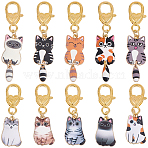 10Pcs Alloy Enamel Pendant Decorations, Cat Shape, with Alloy Lobster Claw Clasps, 53~66mm(HJEW-BM0001-60)