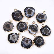 Electroplate Natural Agate Pendants, with Brass Findings, Faceted, Dyed, Golden, Black, 17~22x14~18x5~10mm, Hole: 1.8mm(G-T112-18A)