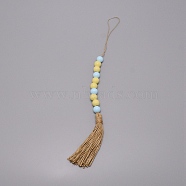 Fringed Beaded Pendant Decoration, Colored Wood Bead, Colorful, 415mm(HJEW-TAC0012-18)