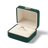 PU Leather Ring Gift Boxes, with Iron Crown, Cuboid, Dark Green, 5.45x6.25x3.7cm(LBOX-I002-01A)