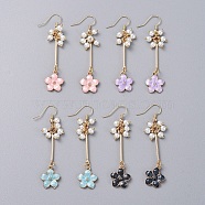 Dangle Earrings, with Glass Pearl Beads, Zinc Alloy Enamel Pendant, Golden Plated Brass Findings and Earring Hooks, Flower, Mixed Color, 64mm, Pin: 0.7mm(EJEW-JE03957)