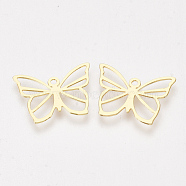 Brass Charms, Butterfly, Nickel Free, Real 18K Gold Plated, 11x15x0.3mm, Hole: 1mm(X-KK-S350-248)
