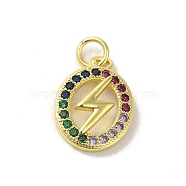 Brass Micro Pave Cubic Zirconia Pendants, Real 18K Gold Plated, Lightning Bolt Charms, Colorful, 16x11.5x2.5mm, Hole: 3mm(KK-M283-29C-02)