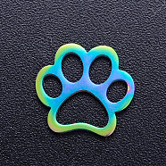 Ion Plating(IP) 201 Stainless Steel Pet Filigree Joiners, Dog Paw Print, Rainbow Color, 11x12x1mm(STAS-T040-JN224)