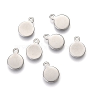 304 Stainless Steel Charms, Stamping Blank Tag, Flat Round, Stainless Steel Color, 9.5x7x0.8mm, Hole: 1mm(STAS-C018-26P)