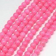 Natural Yellow Jade Beads Strands, Dyed, Round, Hot Pink, 8mm, Hole: 1mm, about 50pcs/strand, 15.75 inch(G-G598-8mm-YXS-21)