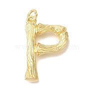 Rack Plating Brass Pendants, Long-Lasting Plated, Cadmium Free & Lead Free, Real 18K Gold Plated, with Jump Ring, Letter P, 37.5x24x6.7mm, Hole: 5mm(KK-I721-01G-P)