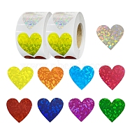 Sparkle Waterproof Plastic Laser Stickers, Self-adhesive Decals, for Card-Making, Scrapbooking, Mobile Phone Shell, Notebooks, Heart with Sequins Pattern, Colorful, 25x25mm, 500pcs/roll(STIC-PW0001-048A)