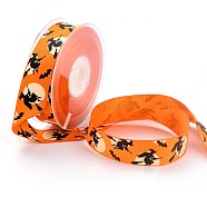 Polyester Grosgrain Ribbon, Single Face Printed, for Halloween Gift Wrapping, Party Decoration, Halloween Themed Pattern, Orange, 1 inch(25mm), 100 yards/roll(91.44m/roll)(SRIB-B002-02C-02)