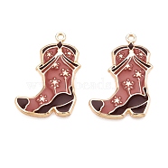 Rack Plating Alloy Enamel Pendants, Cadmium Free & Nickel Free & Lead Free, Light Gold, Cowboy Boot Charm, Coconut Brown, 35x23x2.5mm, Hole: 1.6mm(ENAM-N056-384KCG-02)