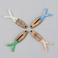 Opaque Resin & Walnut Wood Pendants,  Jesus Fish, For Easter, Mixed Color, 38x14x3mm, Hole: 2mm(RESI-S389-019A-C)