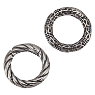 2Pcs 2 Styles Tibetan Style 316 Surgical Stainless Steel Spring Gate Rings, Textured Round Ring, Antique Silver, 19~22x3.2~3.3mm, 1pc/style(STAS-UN0049-10)
