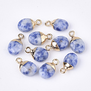 Electroplate Natural Blue Spot Stone Charms, with Iron Findings, Faceted, Oval, Golden, 14~15x8x5~5.5mm, Hole: 1.8mm(X-G-S344-09I)