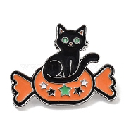 Halloween Kitty Enamel Pins, Platinum Alloy Brooch, Candy, 31x39mm(JEWB-Z026-01B)