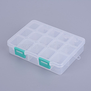 Organizer Storage Plastic Box, Adjustable Dividers Boxes, Rectangle, Medium Turquoise, 14x10.8x3cm, Compartment: 3x2.5cm, 15 compartment/box(X-CON-X0002-05)