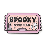 Word SPooky Book Club Alloy Enamel Pins Broochs, Cadmium Free & Lead Free, Rectangle, Pearl Pink, 17.5x30.5x1.5mm(AJEW-Z023-14A)