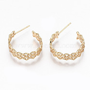 Brass Half Hoop Earrings, Stud Earring, Semicircular, Nickel Free, Real 18K Gold Plated, 22~25x21~23x7mm, Pin: 0.7mm(KK-R117-044-NF)