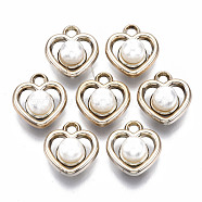 ABS Plastic Imitation Pearl Charms, with UV Plating Acrylic Findings, Heart, Light Gold, 14x13x8mm, Hole: 2mm(OACR-R248-004LG)