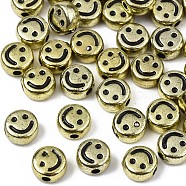 Acrylic Beads, Flat Round with Black Smiling Face, Golden Plated, 7x4mm, Hole: 1.8mm, about 3600~3700pcs/500g(MACR-N008-62G)