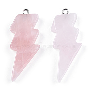 Natural Rose Quartz Pendants, Lightning Bolt Charm, with Stainless Steel Color Tone 304 Stainless Steel Loops, 40~44.5x17~20x4.5~6mm, Hole: 2mm(G-N332-53-A20)