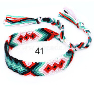 Cotton Braided Rhombus Pattern Cord Bracelet, Ethnic Tribal Adjustable Brazilian Bracelet for Women, Aquamarine, 5-7/8~14-1/8 inch(15~36cm)(FIND-PW0013-003A-41)