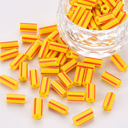 Glass Bugle Beads, Opaque Colours Seep, Round Hole, Gold, 8~10x4mm, Hole: 1.8mm, about 1800pcs/pound(SEED-S055-A-007)