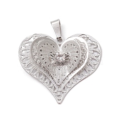 Brass Rhinestone Pendants, Filigree Charms, Platinum, Heart, 28.5x26.5x4mm, Hole: 6x3mm(PALLOY-JF02513-07)