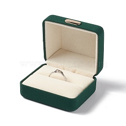 PU Leather Ring Gift Boxes, with Iron Crown, Cuboid, Dark Green, 5.45x6.25x3.7cm(LBOX-I002-01A)