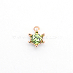 Alloy Rhinestone Pendants, Star, Golden, Peridot, 15.5x11x6.5mm, Hole: 1.5mm(ALRI-WH0002-03G-04)
