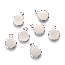 Non-Tarnish 304 Stainless Steel Charms, Stamping Blank Tag, Flat Round, Stainless Steel Color, 9.5x7x0.8mm, Hole: 1mm(STAS-C018-26P)