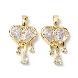 Valentine's Day Brass Micro Pave Clear Cubic Zirconia Pendants, Heart Charms, Real 18K Gold Plated, 18.5x13x3mm, Hole: 5x2.8mm(KK-K360-25G)