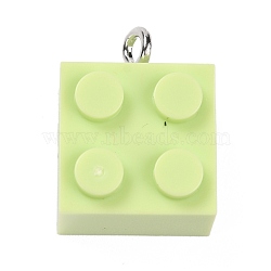 Resin Pendants, with Platinum Iron Loop, Toy Bricks, Light Green, 21x15.5x11mm, Hole: 2.6mm(RESI-E017-A01)