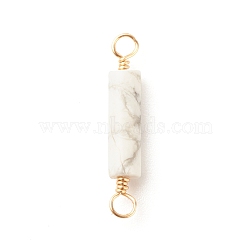 Natural Howlite Connector Charms, with Light Gold Tone Eco-Friendly Brass Wire Double Loops, Column, 23~24x4mm, Hole: 2~2.5mm(PALLOY-JF01565-02)