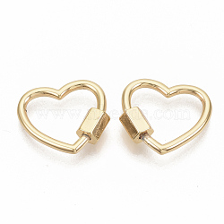 Brass Screw Carabiner Lock Charms, for Necklaces Making, Nickel Free, Heart, Real 18K Gold Plated, 18.5x20.5x2.5mm, Screw: 6.5x5.5x5mm(KK-T050-38G-NF)