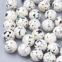 AB-Color Spray Painted Acrylic Beads, Round, White, 14mm, Hole: 2.5mm(X-ACRP-R146-02)