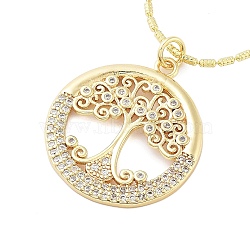 Brass Micro Pave Clear Cubic Zirconia Pendant Necklaces for Women, Real 18K Gold Plated, Tree of Life, 16.85 inch(42.8cm), pendant: 24x21.5mm(NJEW-M009-04G-C)