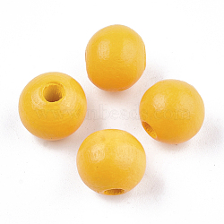 Painted Natural Wood Beads, Round, Gold, 10x8.5~9mm, Hole: 2~3mm(WOOD-S049-05I)