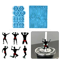 Exercising Men Shaped Straw Topper Silicone Statue Molds Sets, Portrait Sculpture Resin Casting Molds, for Portrait Sculpture UV Resin & Epoxy Resin Craft Making, Deep Sky Blue, 100~107x58~86x4~6.7mm, Inner Diameter: 19~51x21~35.5mm, 2pcs/set(DIY-L067-I01)