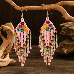 Bohemian Style Handmade Earrings with Glass Beads and Tassels, Flower, for Women, Multi Colours(QT0672-5)