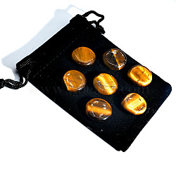 7Pcs Flat Round Natural Tiger Eye Rune Stones, Healing Stones for Chakras Balancing, Crystal Therapy, Meditation, Reiki, Divination, with Velet Bag, 18x5mm(PW-WGF2DAF-07)