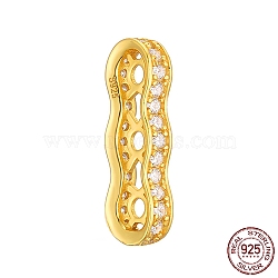 3 Hole 925 Sterling Silver Multi-Strand Links, Cubic Zirconia Spacer Bars, with S925 Stamp, Real 18K Gold Plated, 19.5x7x3mm, Hole: 1.6mm(STER-K176-18B-G)