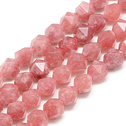 Natural Rhodochrosite Beads Strands, Star Cut Beads, Faceted, Dyed, Polygon, 7.5~8x6.5~7mm, Hole: 1.5mm, about 46pcs/strand, 15.5 inch(X-G-S149-10-8mm)