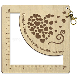 Wooden Square Frame Crochet Ruler, Knitting Needle Gauge, Heart, 13x13x0.5cm(DIY-WH0537-001)