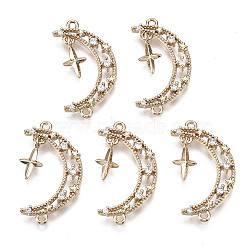Brass Micro Pave Cubic Zirconia Links Connectors, Long-Lasting Plated, Moon & Star, Light Gold, Clear, 25x14x3mm, Hole: 1.2mm(X-KK-R111-044)