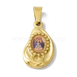 Vacuum Plating 304 Stainless Steel Pendants, with Enamel, Religion, Golden, Teardrop with Human, Colorful, 22x13x2.5mm, Hole: 6.5x3mm(STAS-A062-23C-G)